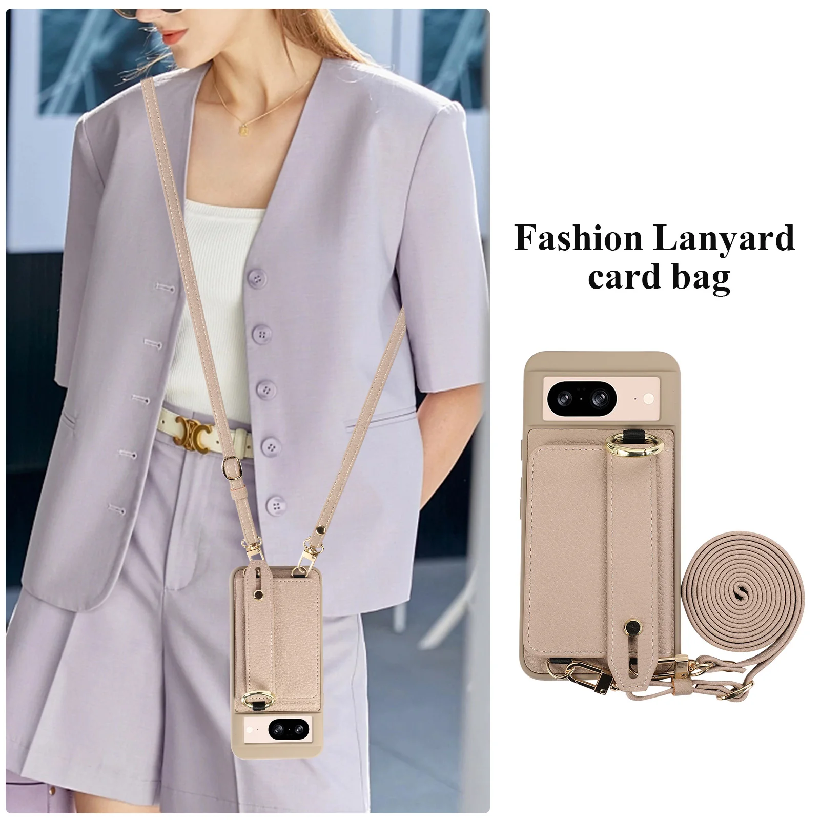 Shockproof Crossbody Litchi Leather Card Holder Wallet Case For Google Pixel 8 Pro 9, Hand Strap Wristband Kickstand Phone Cover