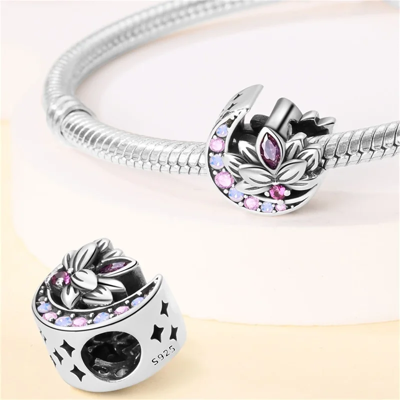 Silver charms beads 925 silver plated vintage lotus angel tree of life fit S925 original bracelet DIY birthday jewelry