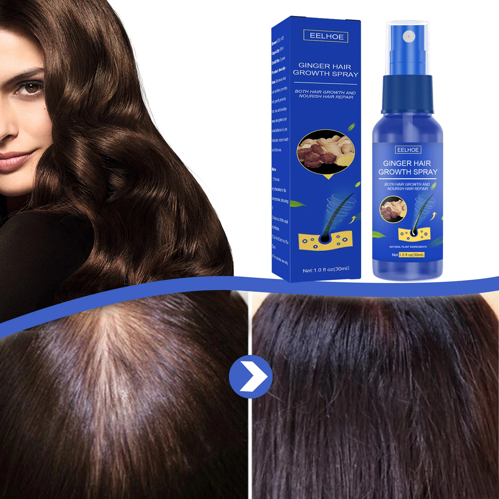 Smoothing Nourishing Anti Loss Regrowth Hair Growth Oil Serum Scalp Massage Moisturizing Dense Ginger Hair Spray for Men & Women