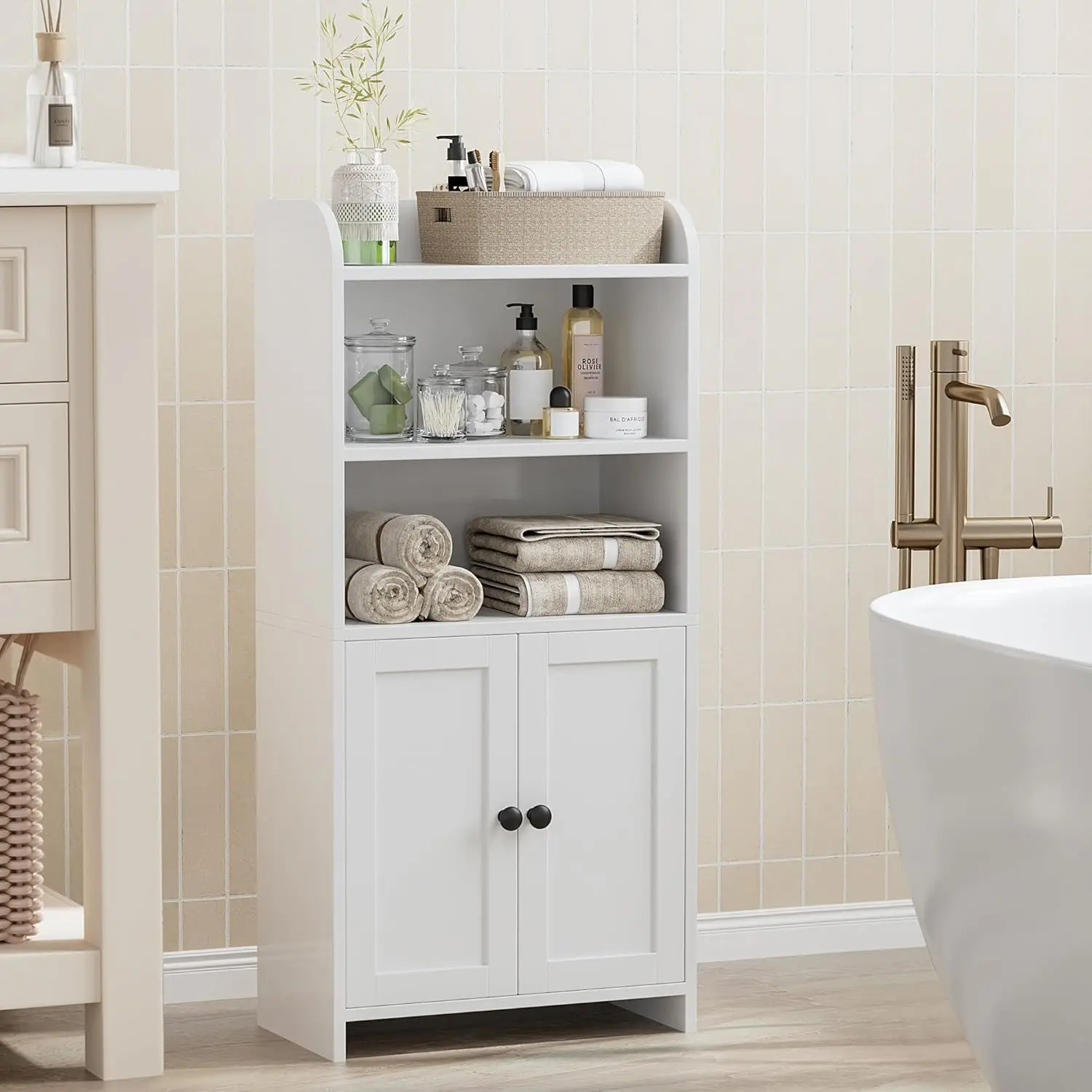 Small Bathroom Storage Cabinet, Freestanding Toilet Paper Storage with 2 Doors and Shelves, Bathroom Organizers and Storage