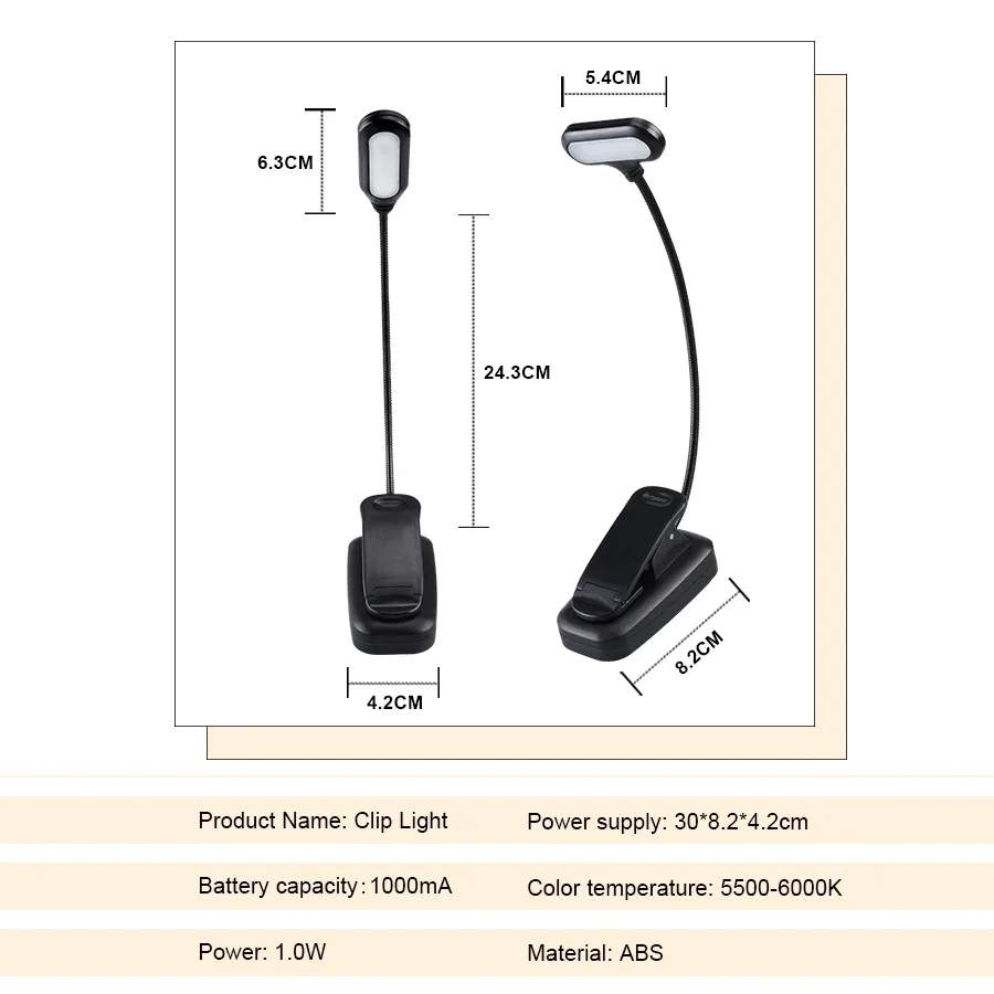 Mini Portable LED Book Light Eye Protection Reading Lamp Flexible Adjustable Battery Learning Desk Lamp Easy Clip Night Light book light