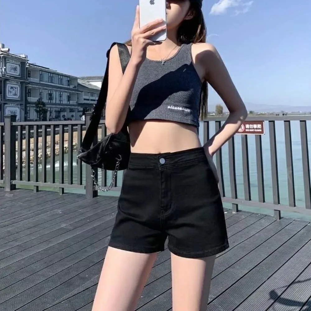 Feynzz Casual Blue Denim Shorts Women Sexy High Waist Buttons Pockets Slim Fit Shorts 2021 Summer Beach Streetwear Jeans Shorts 2022 fashion buttons up denim shorts women straight leg short jeans high cut shorts ladies vintage stand pockets short pants