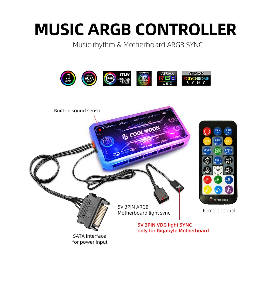 JAZZCOOLING Kit de contrôleur ARGB pour ventilateurs de boîtier PC RVB