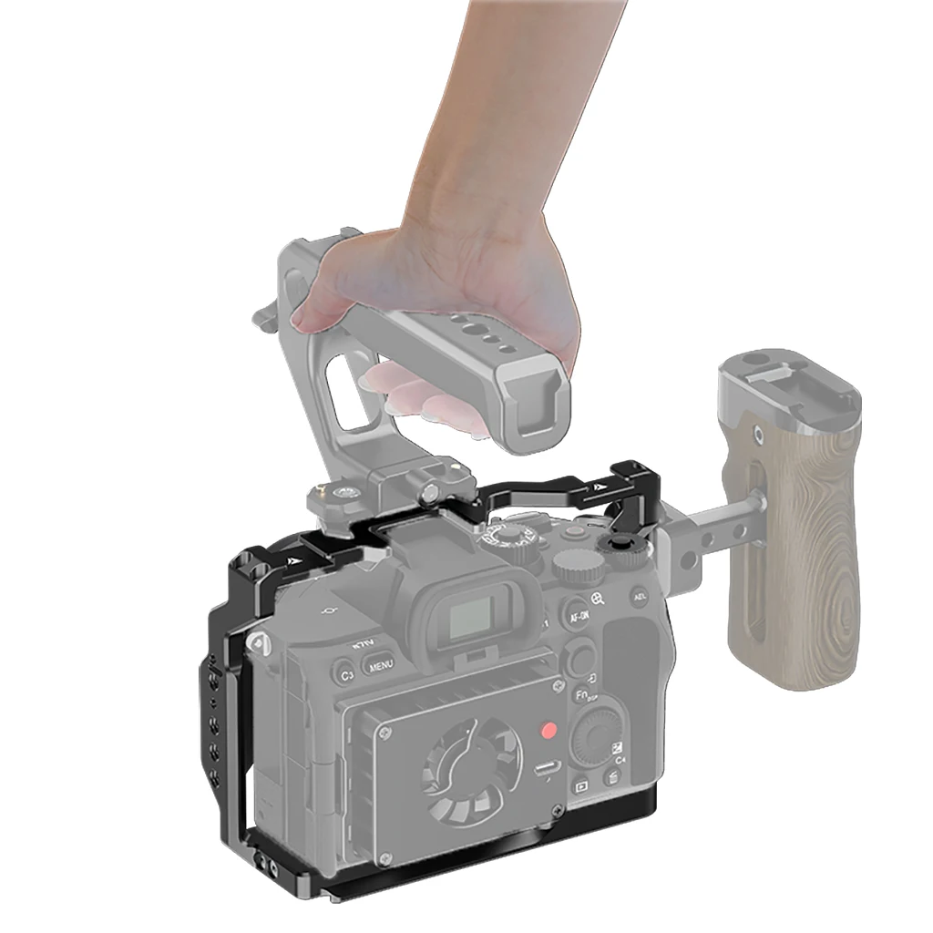 Metall-Kamerakäfig für Sony A7M5 A7M4 A7R5 DSLR-Kamera, Schutzrahmen mit Cold-Shoe-Halterung für Arca Swiss Stativ-Kugelkopf – Detail 31