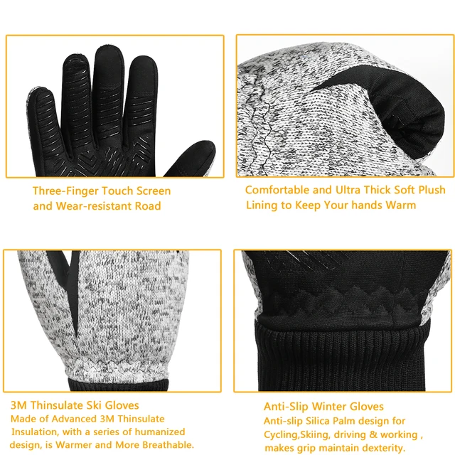 MOREOK Winter -20°F 3M  Warm Gloves Cycling Outdoor Sports Running Motorcycle Ski Touch Screen Non-slip Wear-re Gloves 2