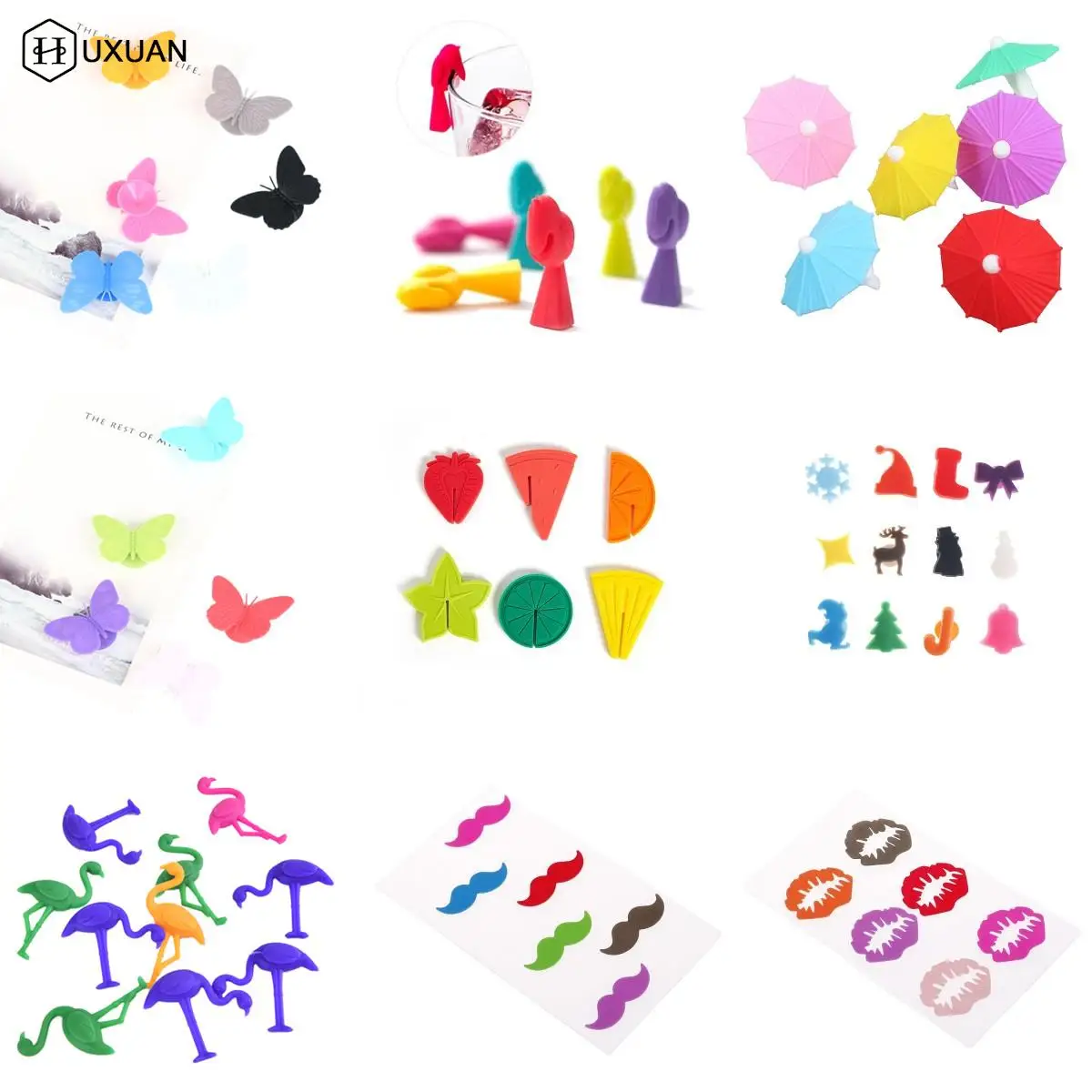 6/12pcs Silicone Butterfly Wine Glass Charms Wine Glass Markers Party Cocktails Drinking Cup Sign Suction Cup Identifier