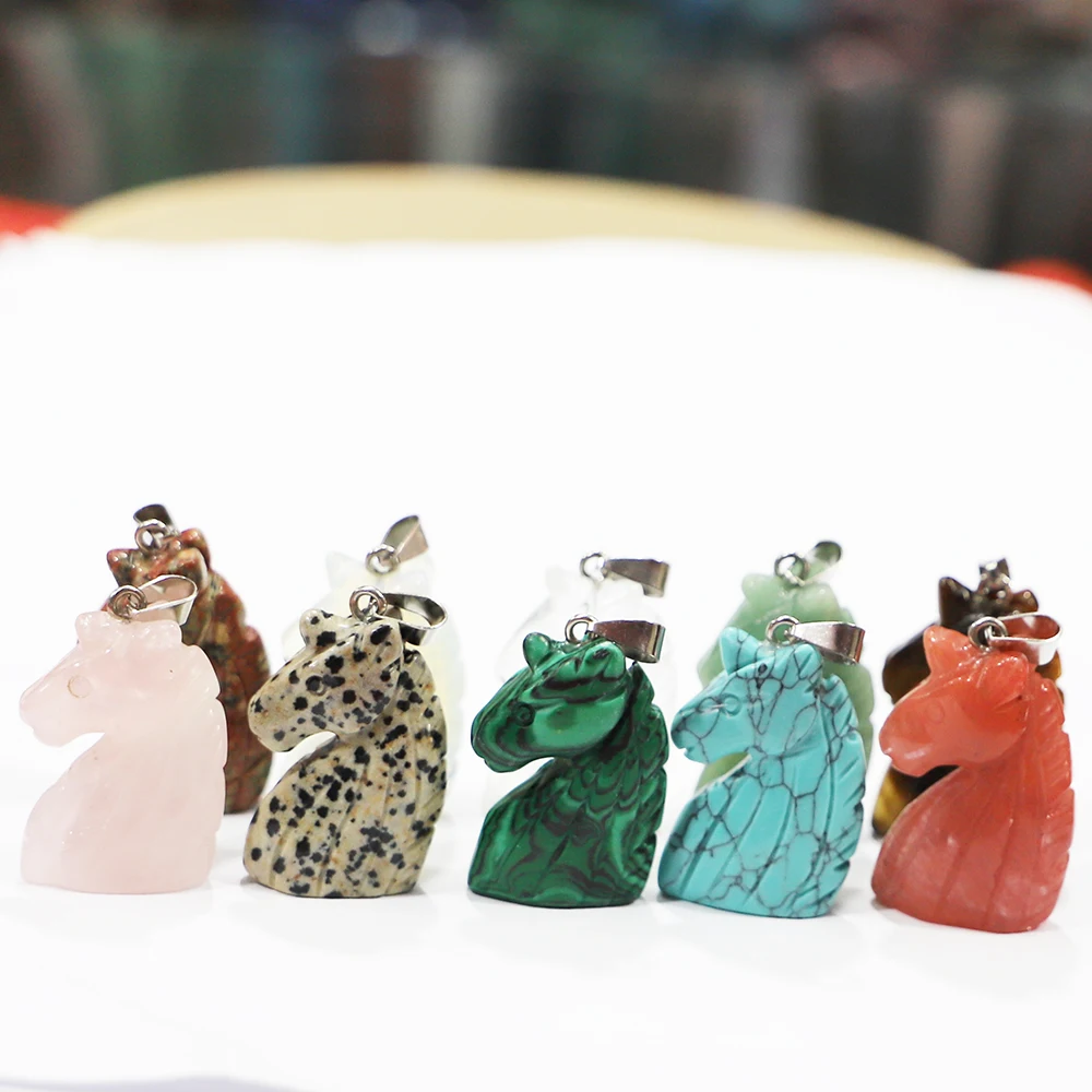 New Fashion Natural Stone Pendants Aventurine Carved Unicorn Shape Necklace Charms DIY Jewelry Making Accessories Wholesale 4Pcs