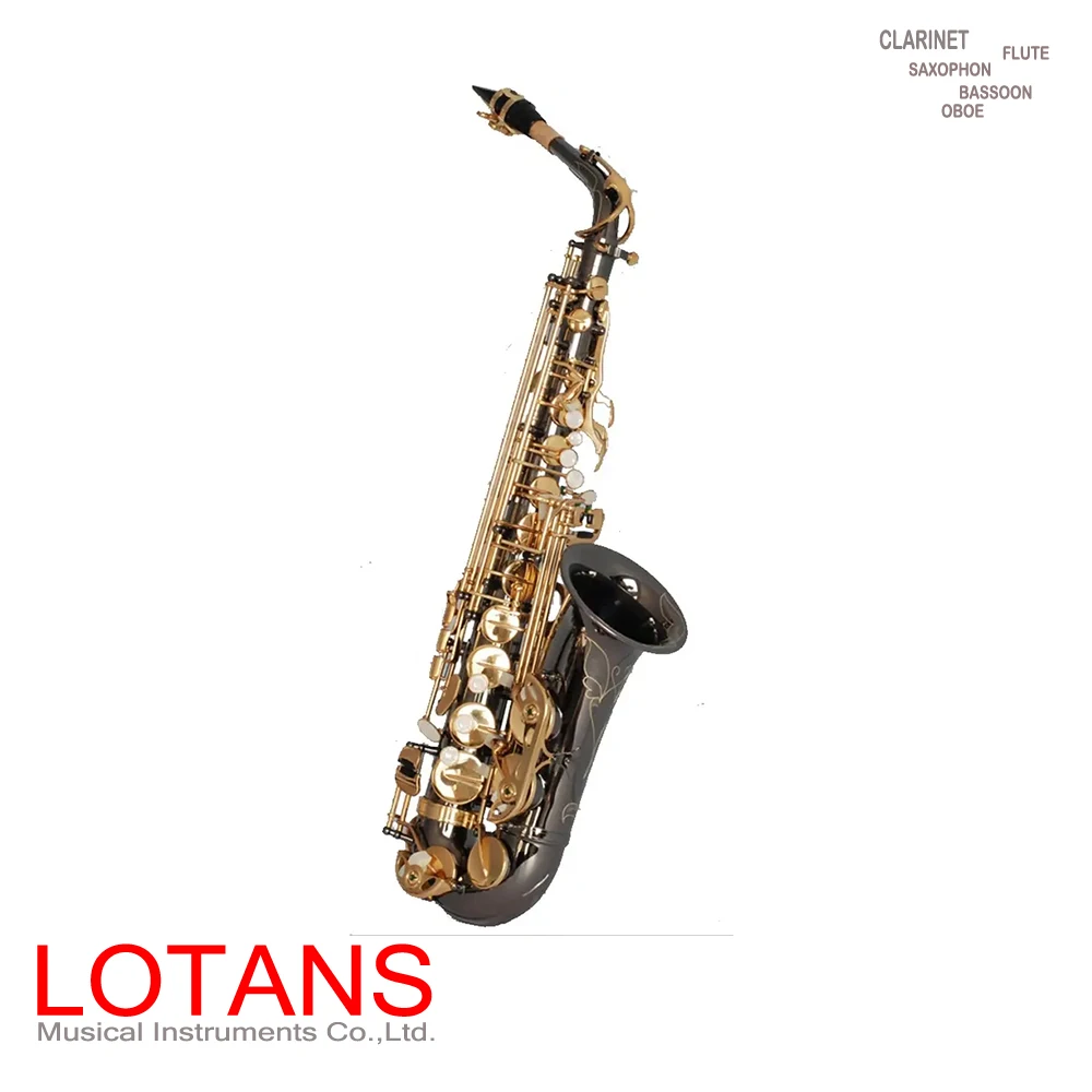 BlackNickelPlateGoldLacquerKeyEbtoneAltoSaxophoneWind