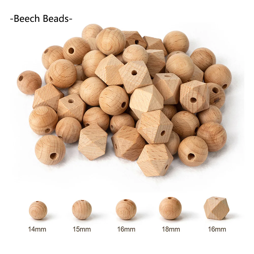 10-20mm Beech Beads Baby DIY Teething Beads Pacifier Chains Necklace Accessories Safe Nursing Chewing BPA Free Toy Gifts coskiss bpa free silicone beads feather pendant beech wooden teething ring baby toy product 7 colors baby molar gift