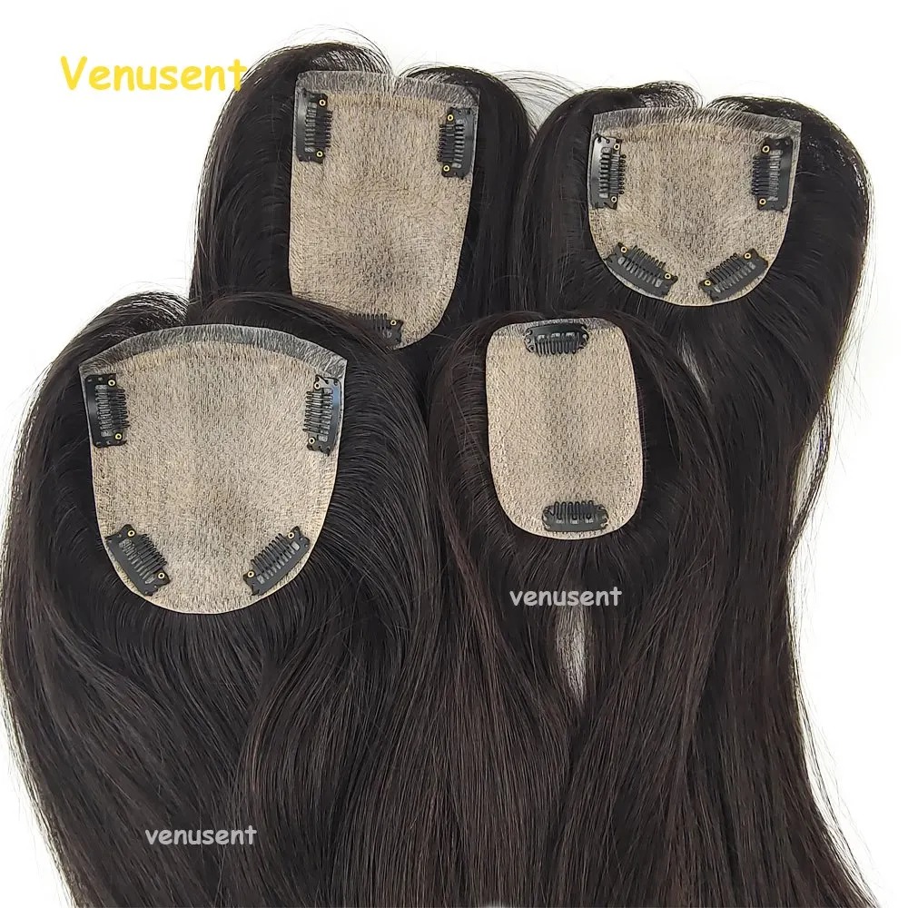 25-40cm 100% Virgin Human Hair Topper 7x10 9x14cm PU Base Clips In Hair Extensions Brazilian PU Top Women Toupee Injected Base