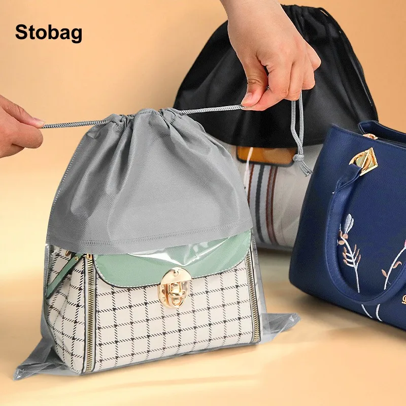 

StoBag 25pcs Non-woven Drawstring Pouches Dustproof Bags Storage Reusable with Clear Window Travel Organizer Logo(Extra Fee)