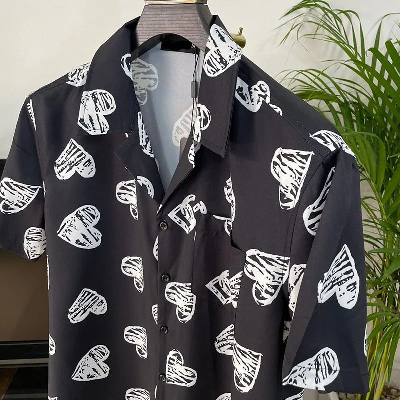 Luxury Royal Shirt Men Clothing Casual Short Sleeve Love Printed Mens Social Shirt Camisa Masculina Manga Longa Prom Party