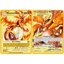

2 Pcs/Set Pokemon Spanish Cards Pikachu Charizard Anime Figure Pocket Monster Espanol Version Metal Card Game Toy Model Gifts