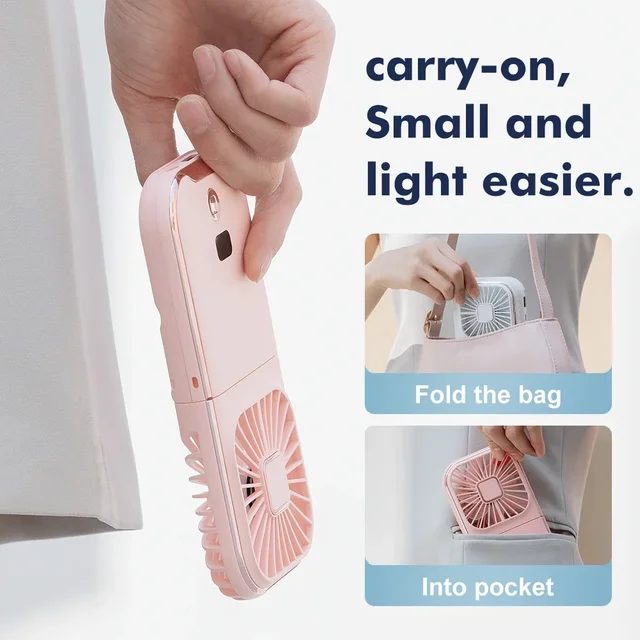 Portable 3-in-1 Fan Handheld Neck Desk Multi-function Mini Fan with Mobile Phone Folding Stand Power Bank USB Rechargeable Fans 6
