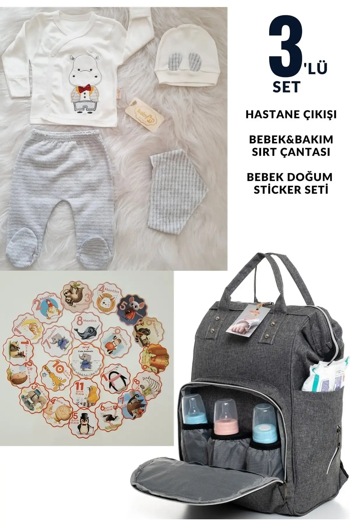 

100% Cotton Hospital Outlet, Mom & Baby Care Backpack And Cute Animals 21 Piece Baby Sticker Set Cotton Ecrub