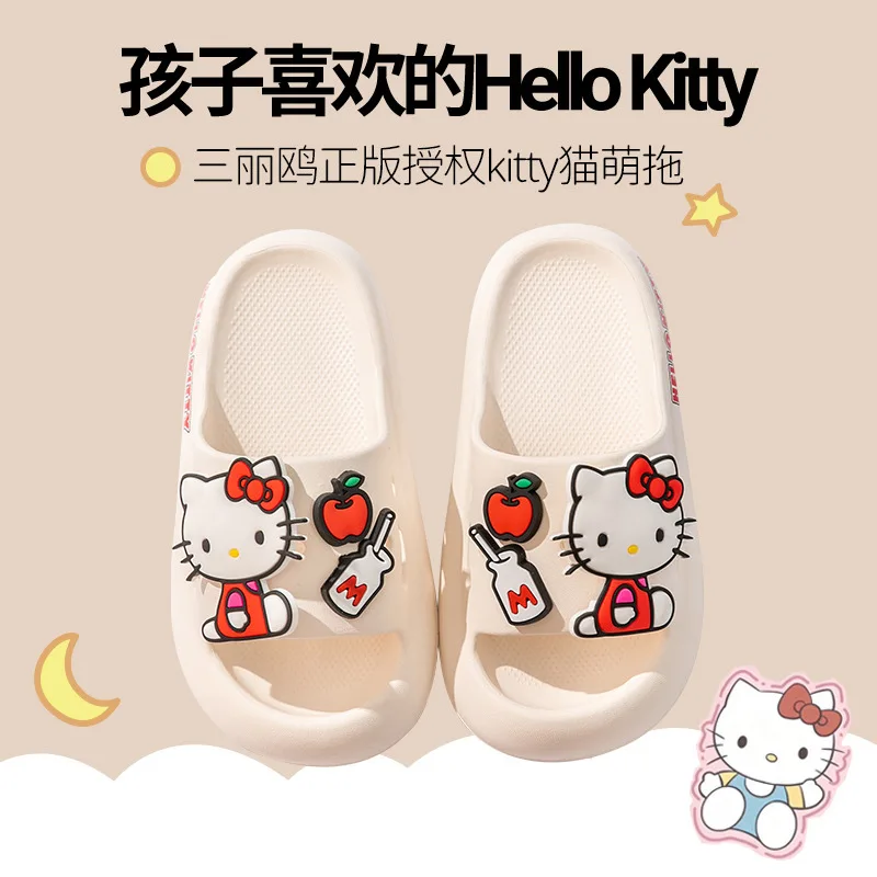 

Сандалии Sanrio детские для девочек, Эва, летние Нескользящие, в стиле Hello Kitty, для детей среднего и маленького возраста, домашние тапочки