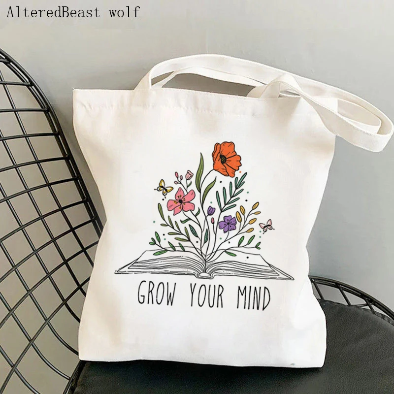 Women Shopper bag Handdrawn Wildflower Kawaii Bag Harajuku Shopping Canvas Shopper Bag girl handbag Tote Shoulder Lady Bag