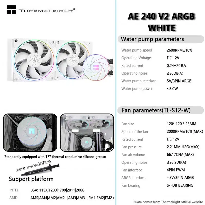 Thermalright AQUA ELITE 240 V2 Black/White CPU Liquid Cooler 5V 3PIN ...