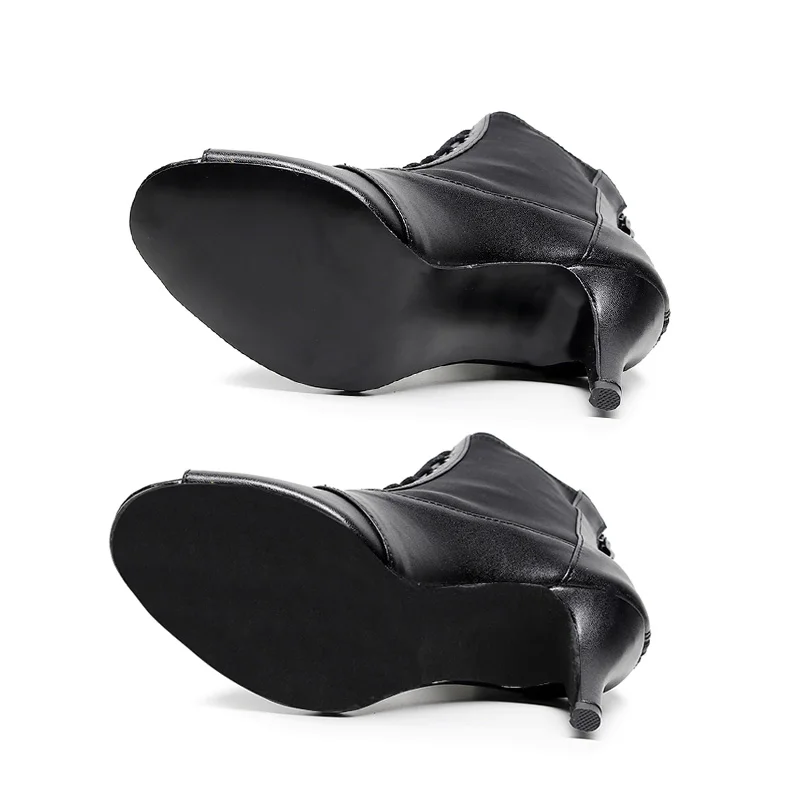 Women's Dance Shoes Girls Tango Salsa Jazz Shoes High Quality Black High-Heeled Dance Boots Girls Stiletto Short Boots 4