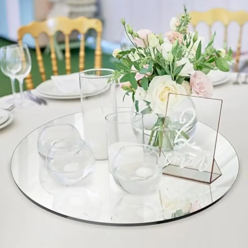 1pc Mirror Plate 3.94" Diameter 2mm Thickness Frameless Edges Candle Tray Home Event Party Wedding Table Centerpiece Decor