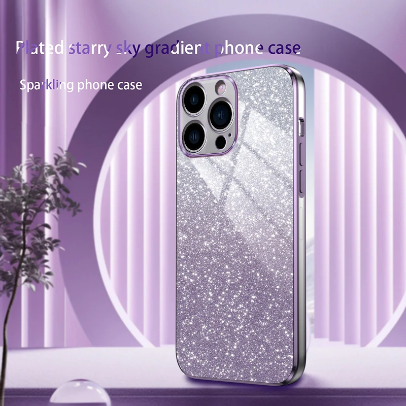 Gradient Sparkly Glitter Luxury Pink Electroplated Phone Case - Anti-Scratch Soft Cover
