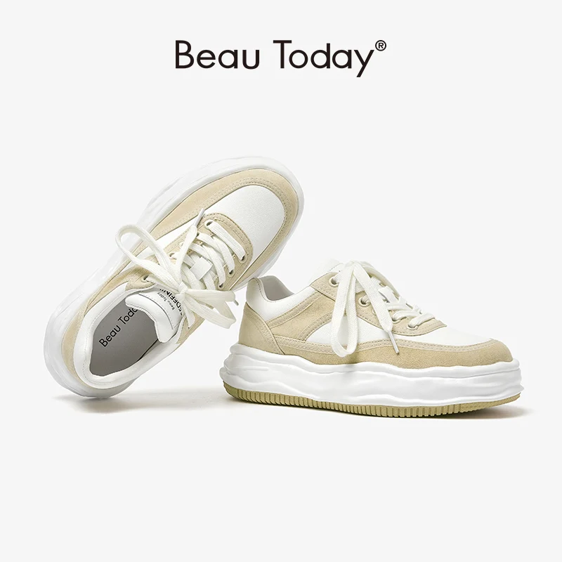

BeauToday Platform Sneakers Women Synthetic Pig Suede Lace Up Round Toe Dissolve Sole Ladies Casual Shoes Handmade 29159