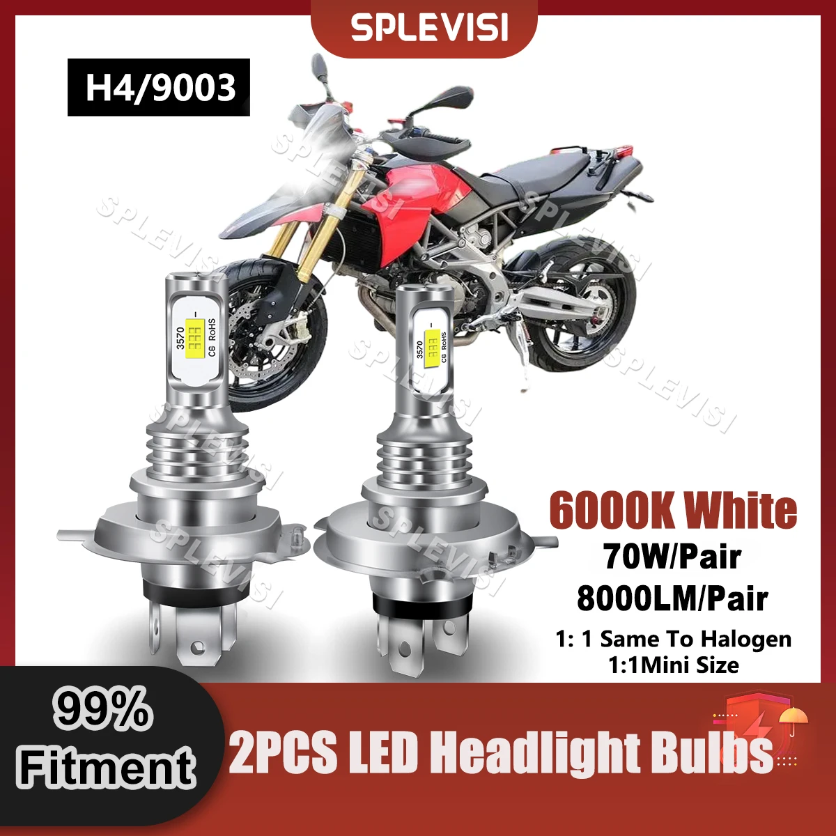

Replace Moto Light Brighter White LED Headlamp Bulbs 8000LM 70W 9V-24V Compatible For Aprilia Dorsoduro 1200 2011 2012 2013 2014