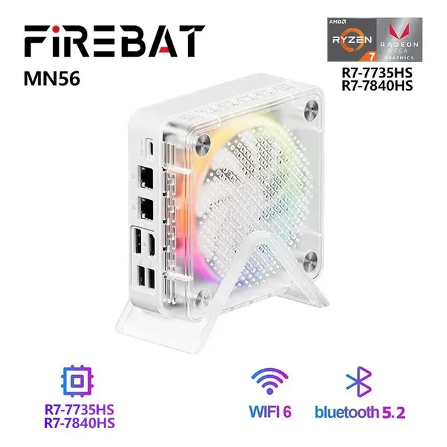 FIREBAT MINIPC AMD R7-7735HS Мини-ПК Красочный геймер 16 ГБ 512 ГБ DDR5 RJ45 Настольный игровой компьютер BT5.2 WIFI6 M.2 1