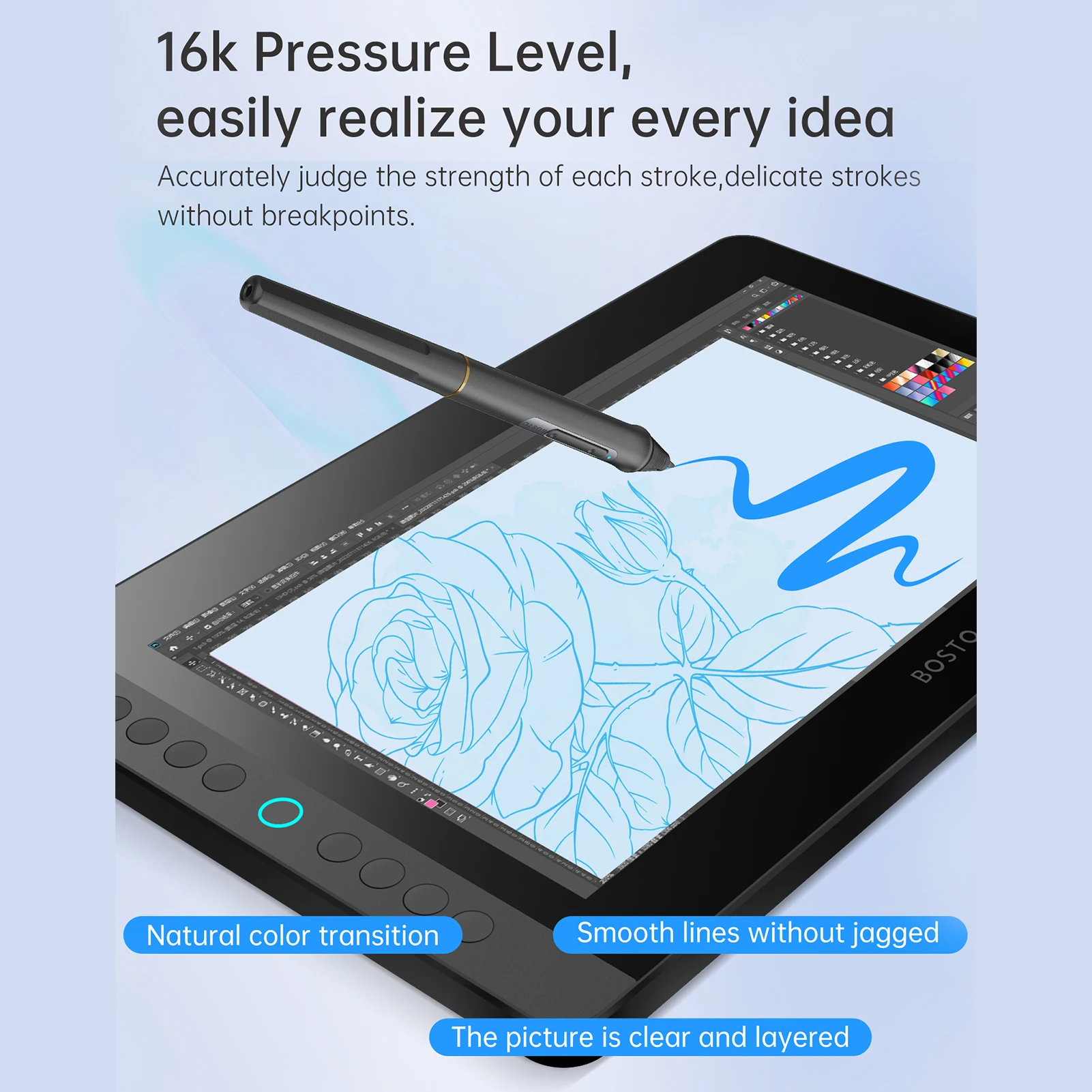 BOSTO BT-13HDK Portable Graphics Drawing Tablet 13.3 Inch H-IPS LED Screen Display Digital Art Drawing Pad 16K Pressure Level - Image 6