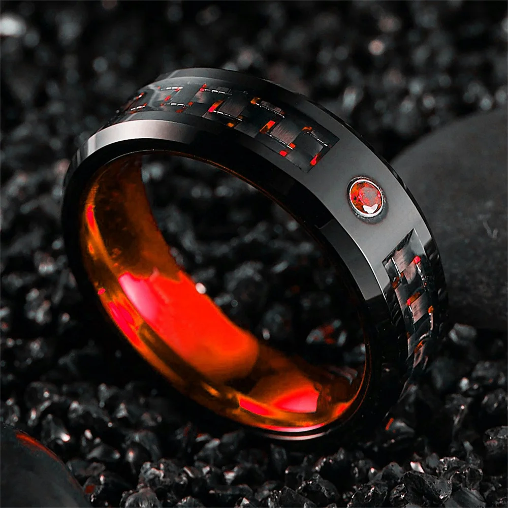 Mode Männer Edelstahl Keltischen Drachen Ringe Inlay Rot Blau Grün Carbon Faser Zirkon Ringe Für Männer Hochzeit Band Schmuck Geschenk – Detail 10