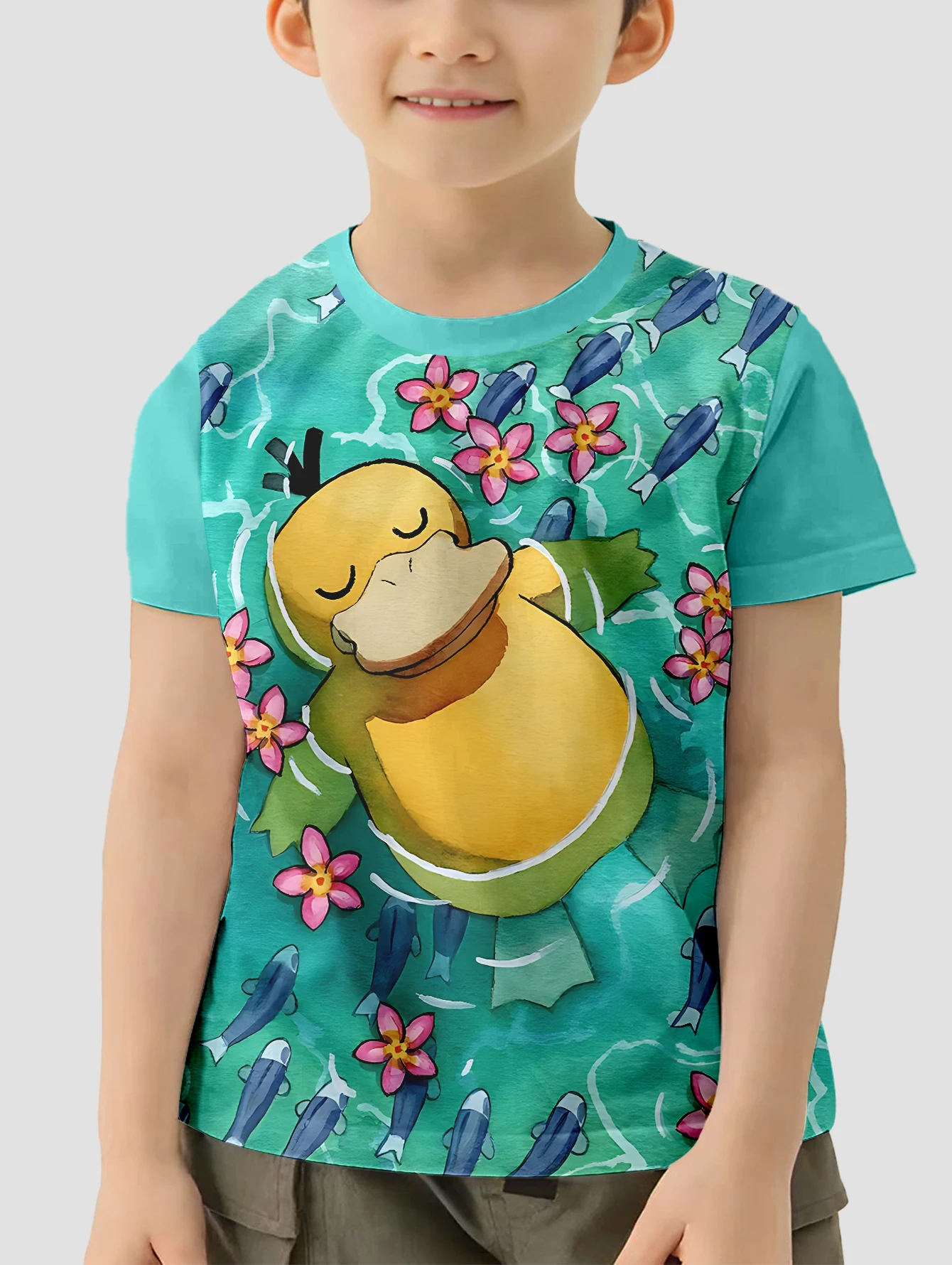 3D Print Cartoon P-psyducks Pokemons Baby Clothing 5 to 14 Years Male Outdoor Clothes for Children Boy Girl Child T-Shirt Top 3