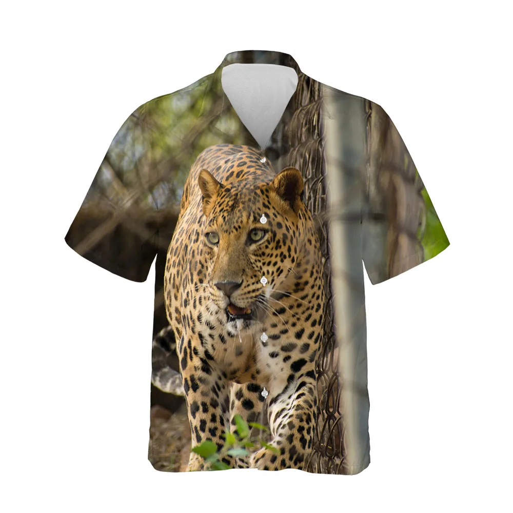 Jumeast 3D Cheetah Pattern Blouses Oversized Shirts For Men Animal Print Summer Short Sleeve Mens Shirt Casual Fashion Hot Tops