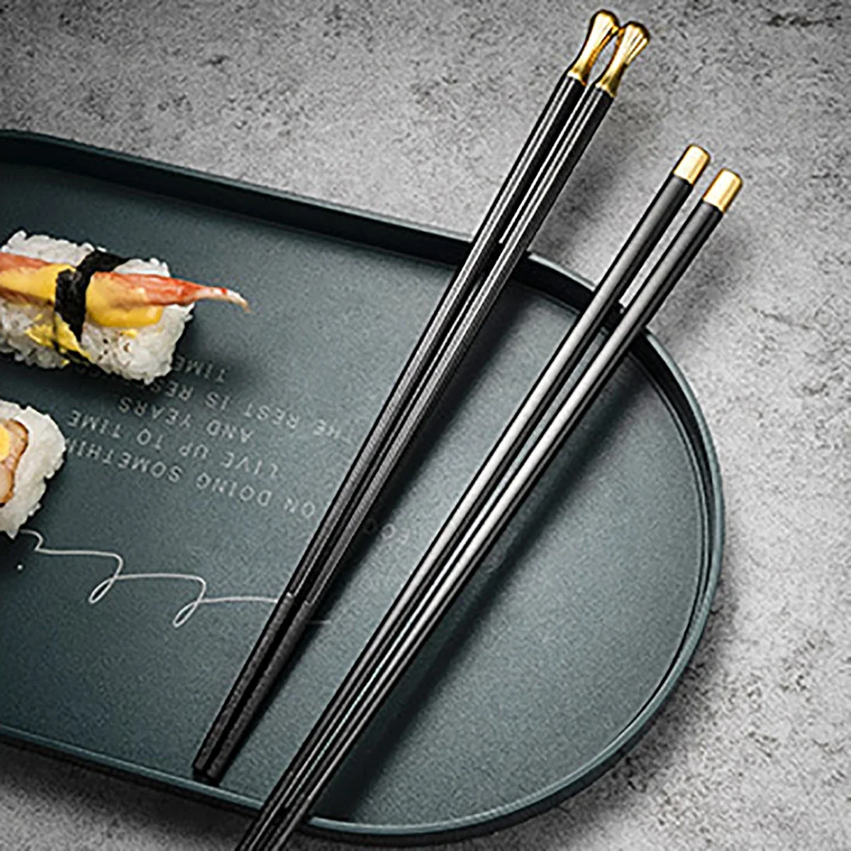 Non Slip Chopsticks 5 Pairs Black Gold Alloy Korean Food Sushi Sticks Reusable