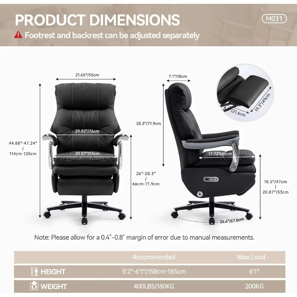 tainable Leather Electric Ergonomic Reclining Home Office Desk Chairs with Massage, Big and Tall Comfy Computer Chair 3