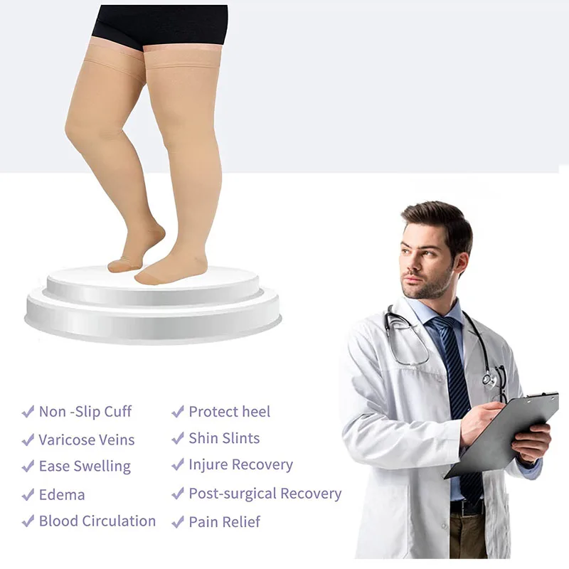 Compression Stockings for Women Men 30-40mmHg Thigh High Compression Socks with Silicone for Running Varicose Veins Swelling.