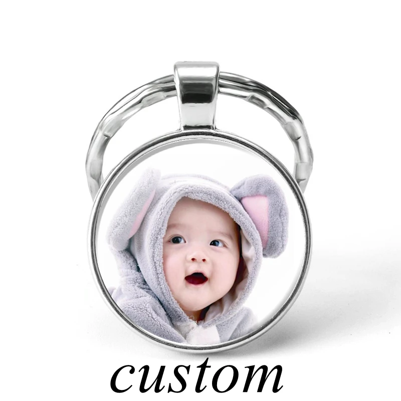 Handmade DIY Personalized Keychain Custom Baby Lover Pet Photo  Word Txt Logo Keyring Pendant Glass Dome Jewelry Birthday Gifts