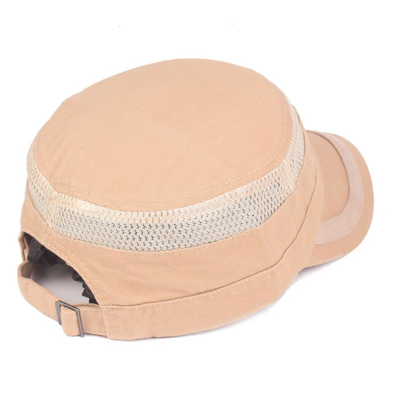 New Men's Flat-Top Cap Spring and Summer Breathable Mesh Cool Hat Simple Women Men Military Cap Outdoor Sun Visor Caps