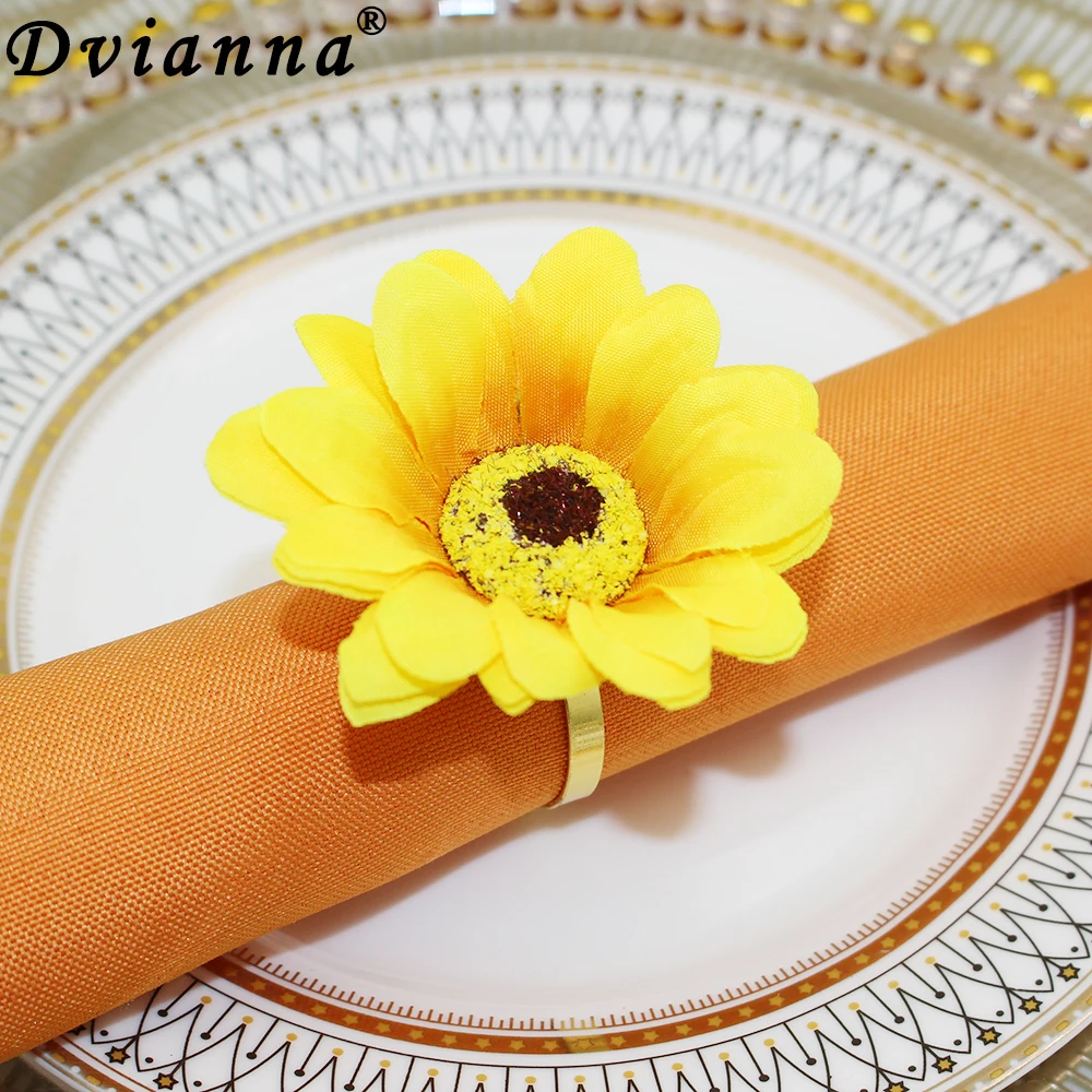 

8Pcs Handmade Sunflower Napkin Ring Floral Napkin Buckles Holder for Valentine Weddings Thanksgiving Party Table Settings Decor