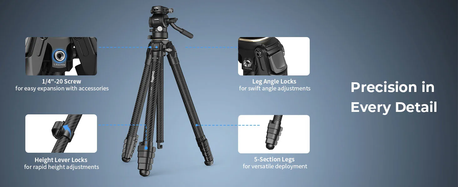 Portable Carbon Fiber Travel Tripod Kit with Tripod Head Short Center Column for