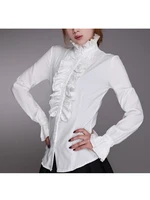 Mode victorienne femmes hauts volants à manches longues à volants couleur unie OL bureau chemise froufrous poignets col haut Blouse automne hauts 2