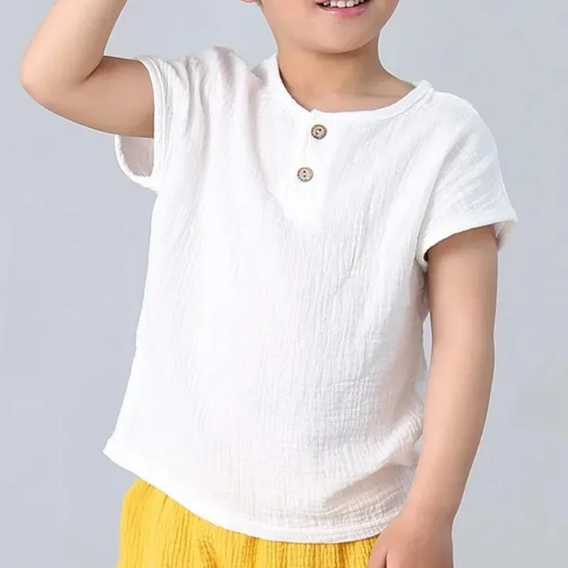 Baby Girls Boys  T Shirts Linen Cotton Boys Tops Children T-shirt  Summer Baby Boys Girls T-shirt Children Clothes Kids - 2