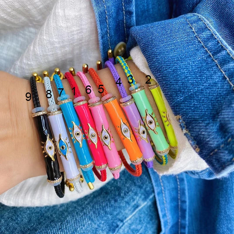 Fashion Multicolor Gold Plated Evil Eye Charm Bangle,Fine Colorful Enamel Talismal Charm Bracelet Jewelry Supply s