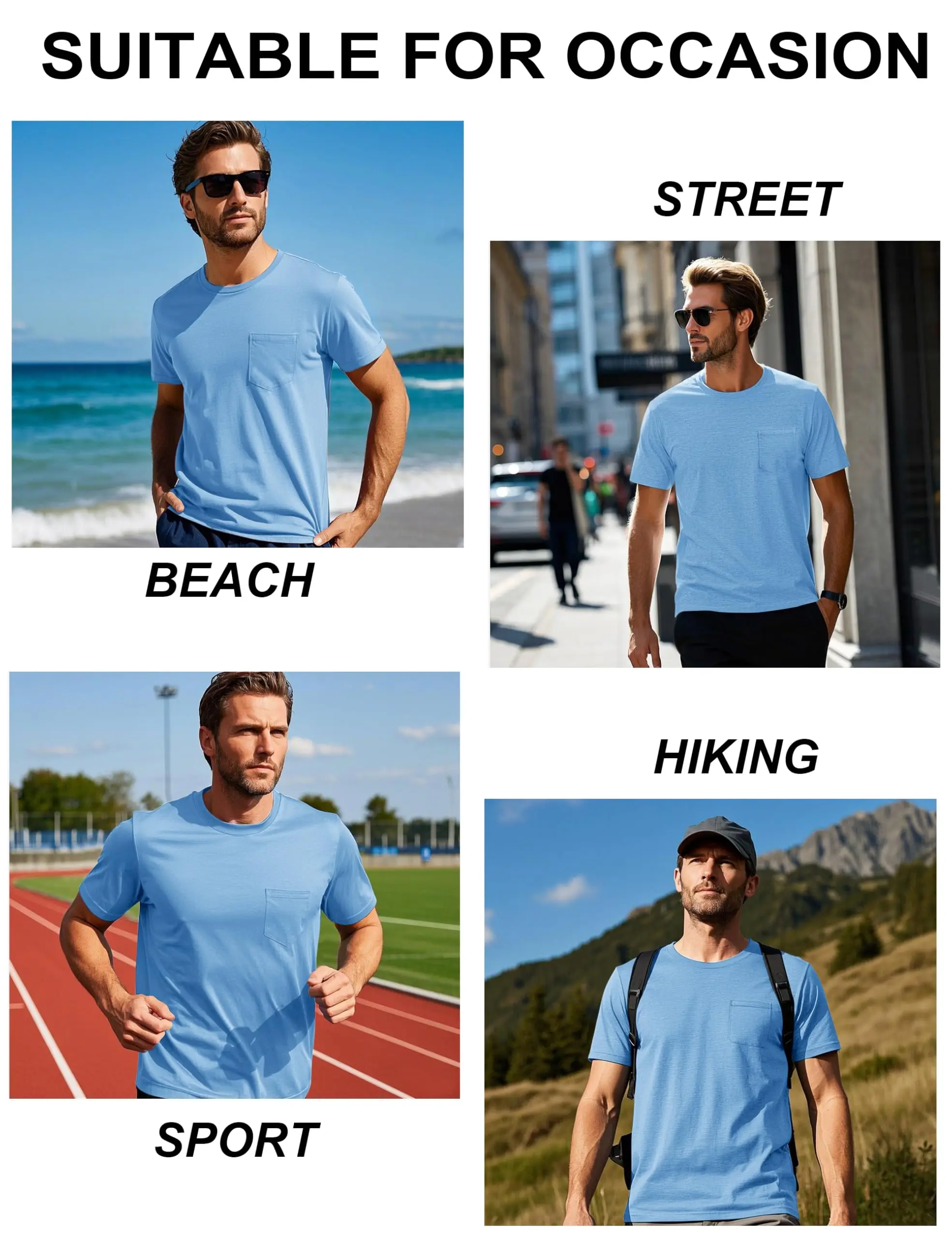 Herren-T-Shirt mit Taschen, UPF 50+, kurzärmlig, leicht, atmungsaktiv, schnell trocknend, lässiges Sommer-Top – Detail 9