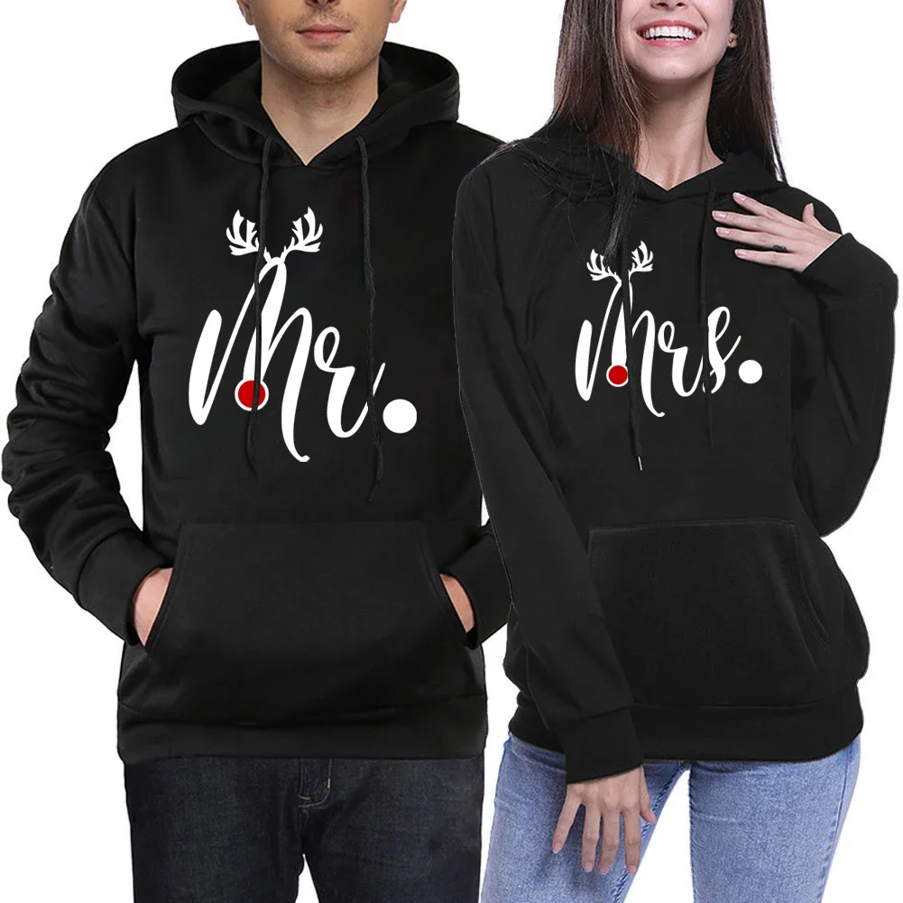 

Christmas Matching Couples Sweatshirts Mr and Mis Lover Hoodie Christmas Elk Antlers Women Long Sleeve Harajuku Fashion Sweater