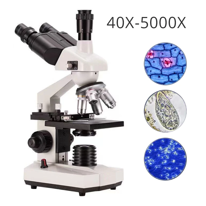 40X-5000X Trinocular Biological Microscope LED Lighting Microsco 