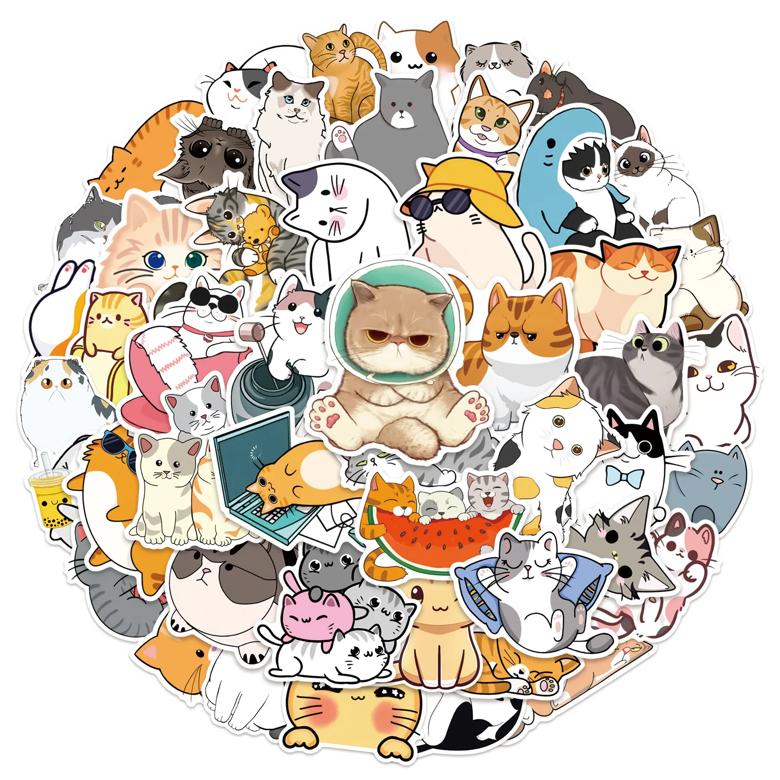 10/30/50Pcs Cartoon Cat Waterproof Graffiti Sticker Aesthetic Decorative Luggage Cup Laptop Phone Skateboard Guitar Kid Stickers