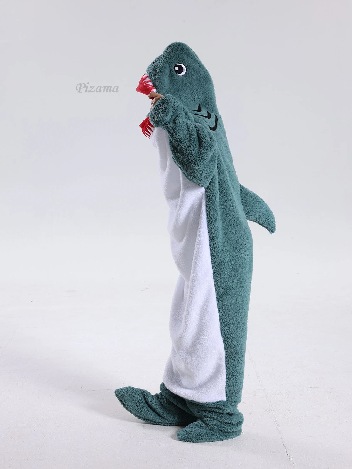 Green Shark Animal Cartoon Hooded Footed Jumpsuits Onesie Adults Children Sleepwear TV Blankets Pyjama Kids Kigurumi Nightwear