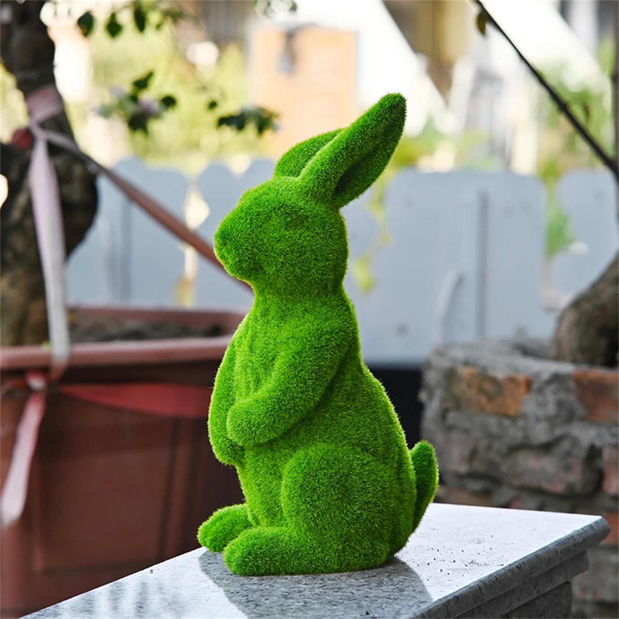 Easter Bunny Figurines Flocked Resin Animal Statues Decorations for Outdoor Garden Yard Display and Ornament