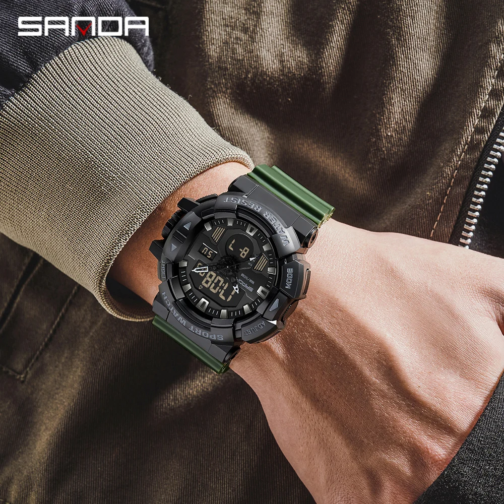 SANDA 2024 New Men's Watches Dual Display Watch 50M Waterproof Sports Military Quartz Wristwatch Clock Relogio Masculino 3129