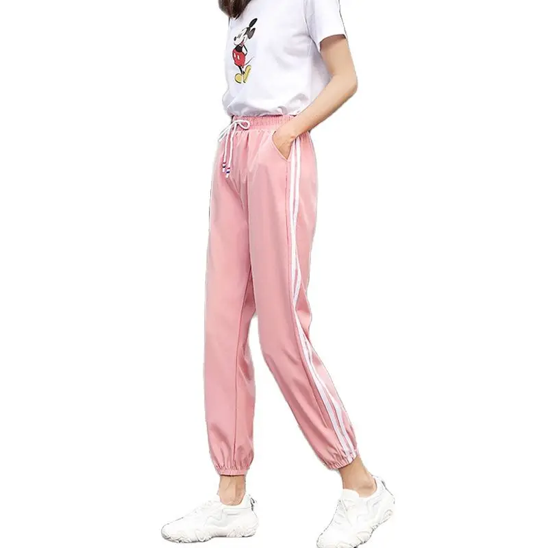 

Summer Women's Pants Korean Fashion Thin Black Sports Pants Loose High Waist Running Training Pink Jogging Pants 2023 New